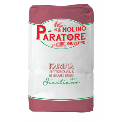 Sacco da 25 Kg farina integrale di grano duro siciliano "scuro" con crusca a foglia larga Molino Paratore
