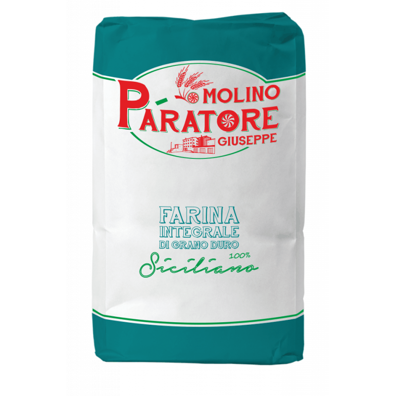 Sacco da 25 Kg farina integrale di grano duro siciliano "fino" con crusca a foglia fine Molino Paratore