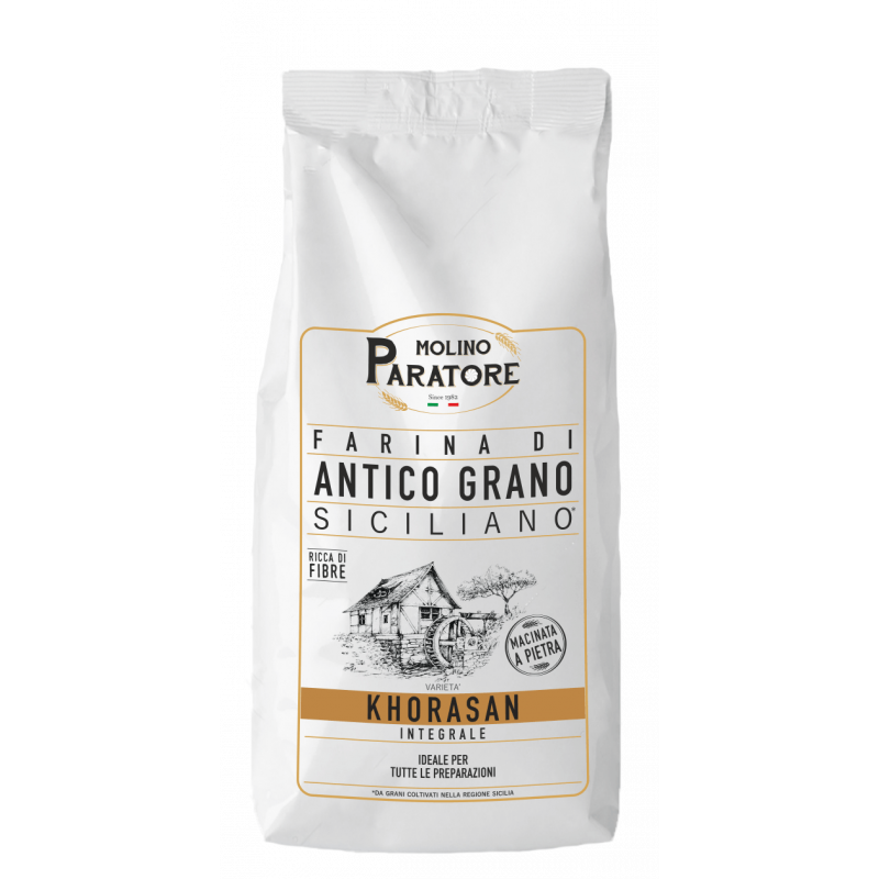Sacco da 1 Kg farina di antico grano siciliano "Khorasan" integrale Molino Paratore