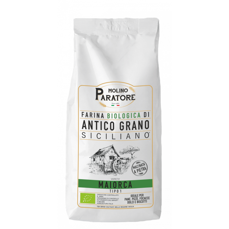 Sacco da 1 Kg farina di antico grano siciliano "Maiorca" tipo1 bio Molino Paratore